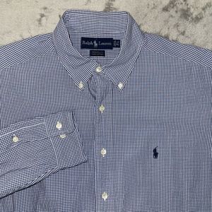 Ralph Lauren Mens L 100% Cotton Yarmouth Blue Check Long Sleeve Shirt‎ 16 34/35